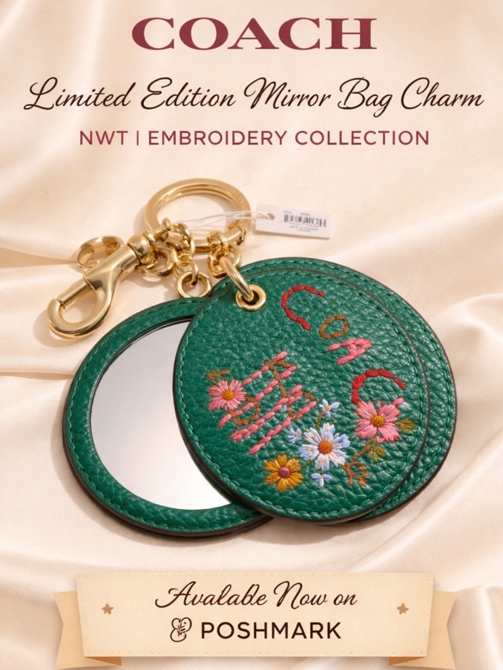 Coach Mirror Bag Charm with Embroidery – Limited Edition – NWT